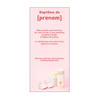 faire part bapteme cadeau bougie chaussure fille rose 