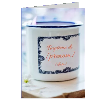 Faire Part Bapteme Blanc Bleu avec photo à imprimer
