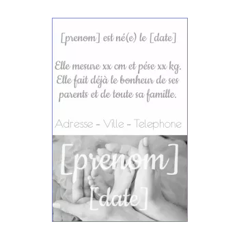 faire part naissance bebe blanc main noir 