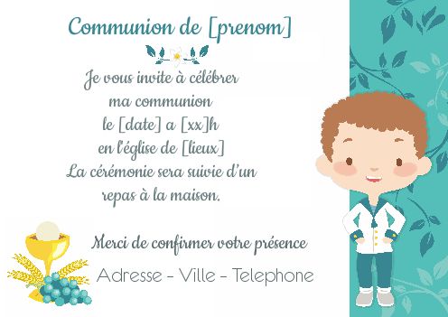 Faire Part Communion Bleu Dessin gratuit à imprimer