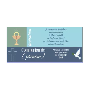 faire part communion oiseau bleu croix garcon 