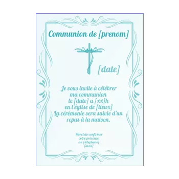 faire part communion bleu croix garcon 
