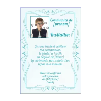 faire part communion bleu elegant garcon 