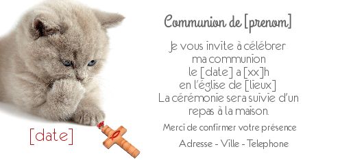 Faire Part Communion Chat Croix gratuit à imprimer