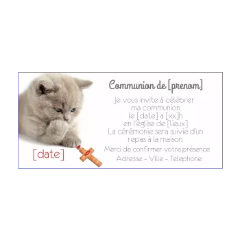 faire part communion chat croix animaux 