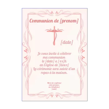faire part communion croix fille rose 