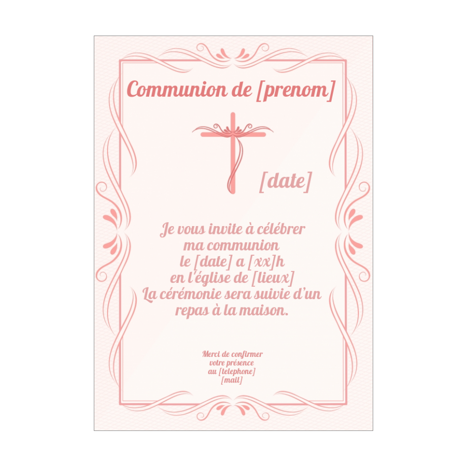 Faire Part Communion Rose Fille Croix Gratuit A Imprimer Carte 2892