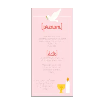 faire part communion oiseau dessin fille rose 