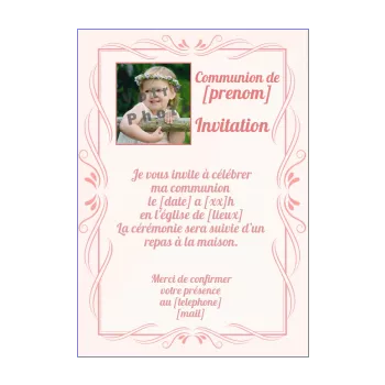 faire part communion elegant fille rose 