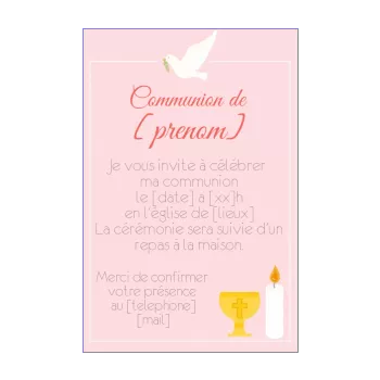 faire part communion oiseau dessin fille rose 