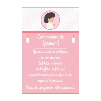 faire part communion bougie fille rose 