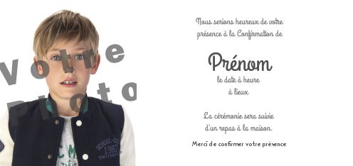 Faire Part Invitation Confirmation Blanc avec photo à imprimer