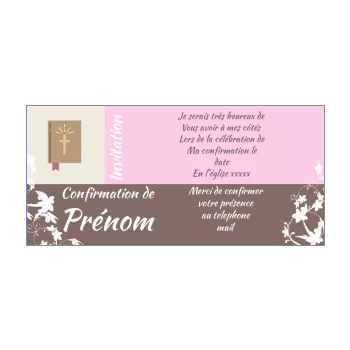 faire part invitation confirmation croix fille fleur rose 