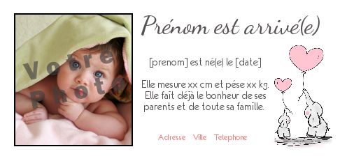 Faire Part Naissance Coeur Bebe avec photo à imprimer