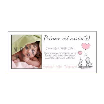 faire part naissance coeur bebe rose animaux 