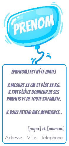 Faire Part Naissance Ballon Bebe gratuit à imprimer