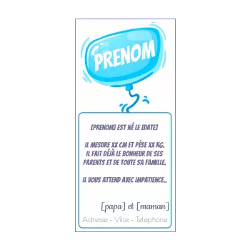 faire part naissance ballon bebe bleu garcon 