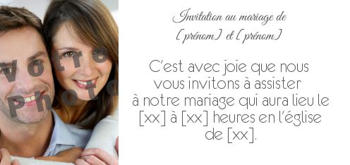 Faire Part Invitation Mariage Blanc avec photo à imprimer