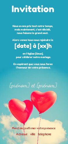 Faire Part Invitation Mariage Coeur gratuit à imprimer