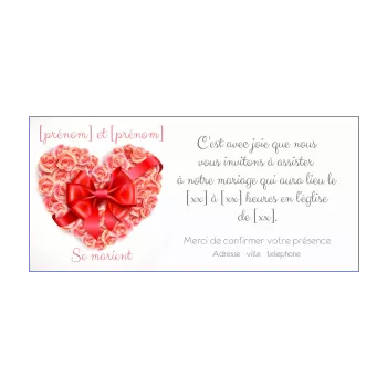 faire part invitation mariage coeur fleur rose 