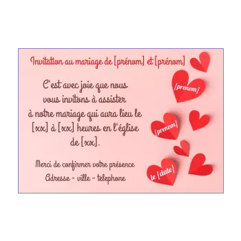 faire part invitation mariage coeur papier rouge 