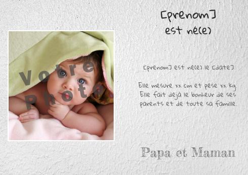 Verso Faire Part Naissance Ardoise Bebe avec photo à imprimer