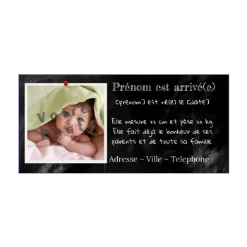 faire part naissance ardoise bebe fille garcon noir 
