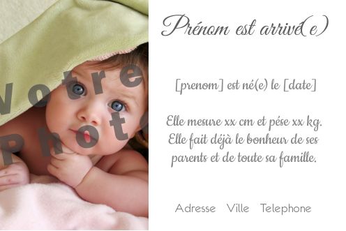 Faire Part Naissance Bebe Blanc avec photo à imprimer