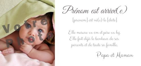 Faire Part Naissance Bebe Blanc avec photo à imprimer