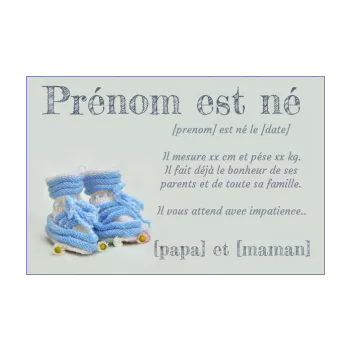 faire part naissance bebe bleu chaussure garcon 