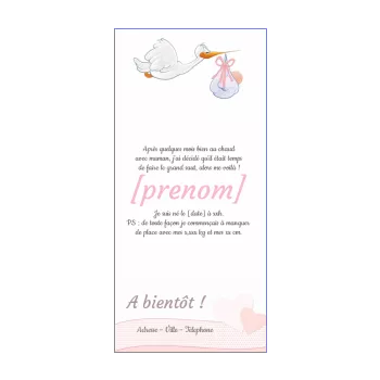 faire part naissance coeur oiseau bebe fille rose 