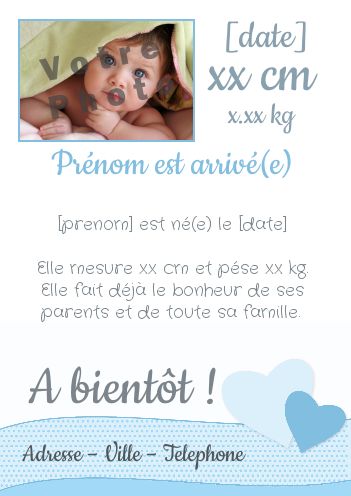 Faire Part Naissance Coeur Bebe avec photo à imprimer