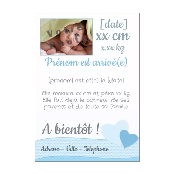 faire part naissance coeur bebe bleu garcon 