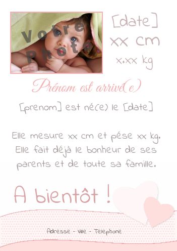 Faire Part Naissance Coeur Bebe avec photo à imprimer
