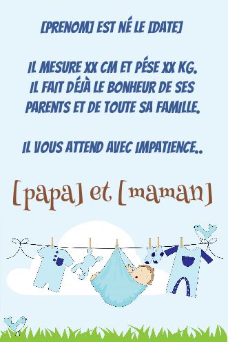 Faire Part Naissance Bebe Bleu gratuit à imprimer