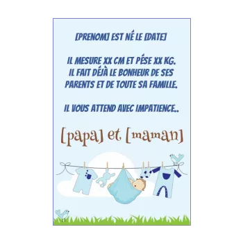 faire part naissance bebe bleu ciel dessin garcon nuage 