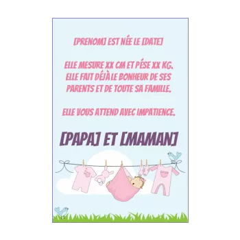 faire part naissance bebe dessin fille rose 