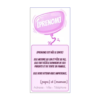 faire part naissance ballon bebe fille rose 