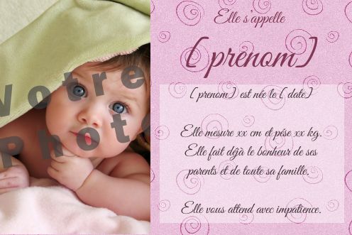 Faire Part Naissance Bebe Fille avec photo à imprimer