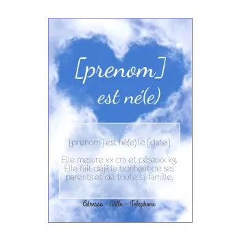 faire part naissance bebe bleu ciel nuage 