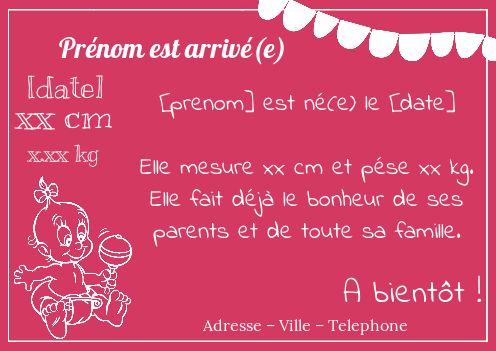 Faire Part Naissance Bebe Fille gratuit à imprimer