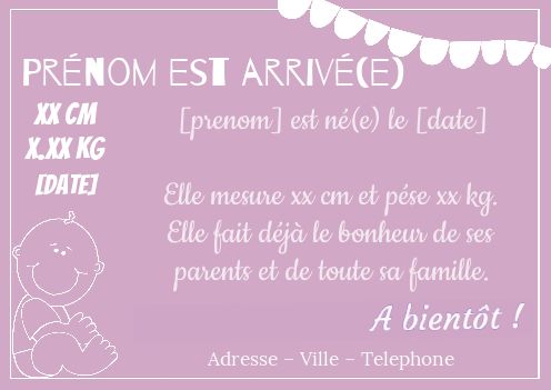 Faire Part Naissance Bebe Fille gratuit à imprimer