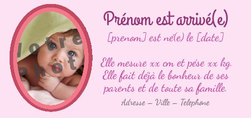 Faire Part Naissance Bebe Fille avec photo à imprimer