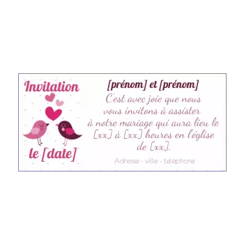 faire part invitation mariage coeur oiseau mauve rose 