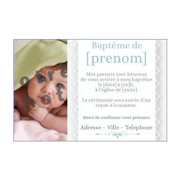 faire part bapteme bleu elegant gris 