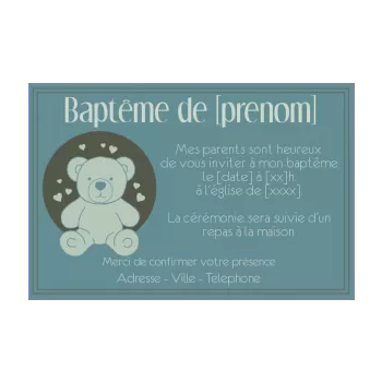 faire part bapteme jouet bleu ours peluche 