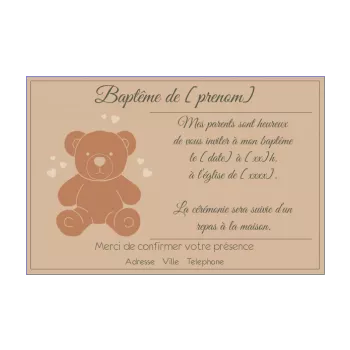 faire part bapteme jouet marron ours peluche 