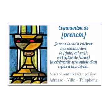 faire part communion bleu croix eglise 