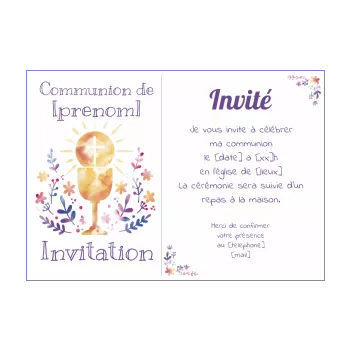 faire part communion croix mauve orange 