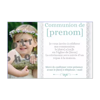 faire part communion bleu elegant gris 